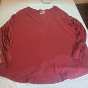 Terra & Sky Women's Plus Size Top Blouse 2X Red Long Sleeve Casual Basic